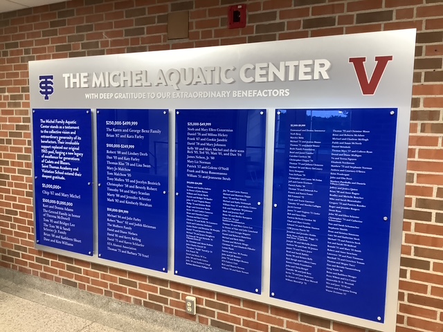 Michel Aquatic Center donor wall, St Thomas Academy