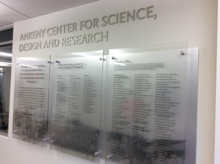 Ankeny Center for Science, Design and Research recognition wall, Blake School