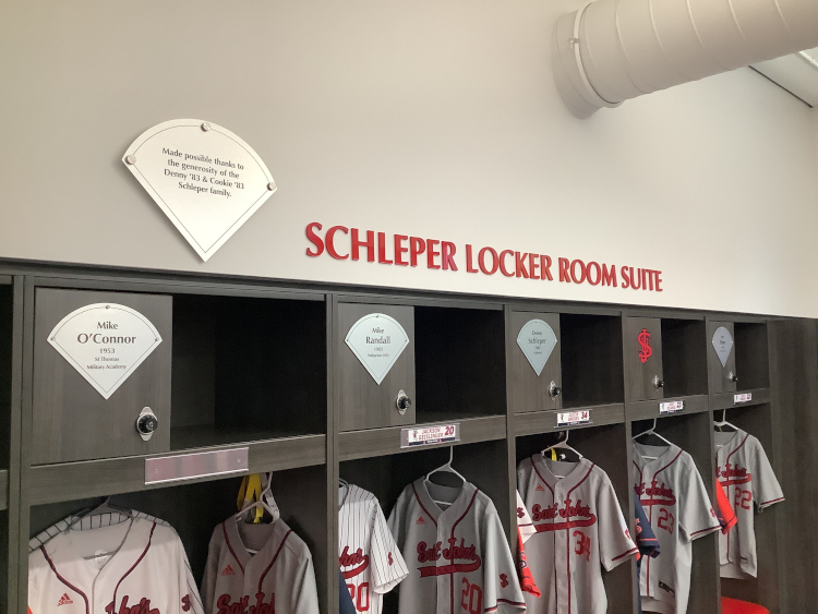 Schleper Baseball Locker Room donor signage, St John's University