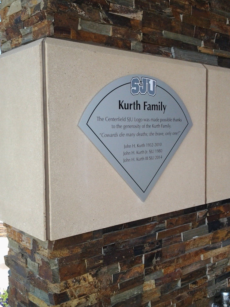Stadium press box donor plaque, St John's University