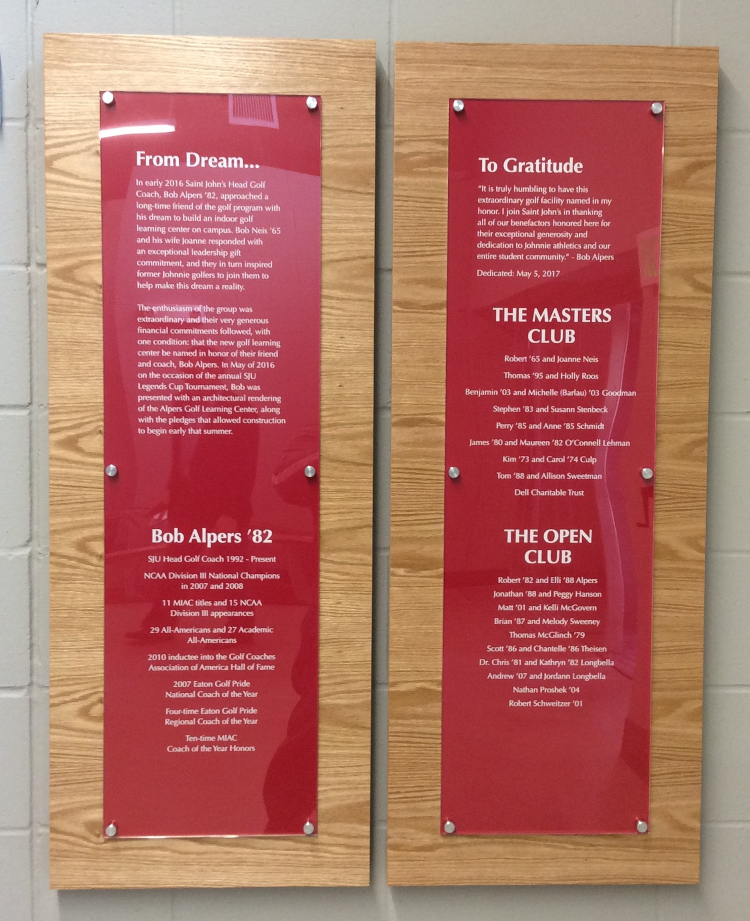 Golf facilities donor panels, St John's University